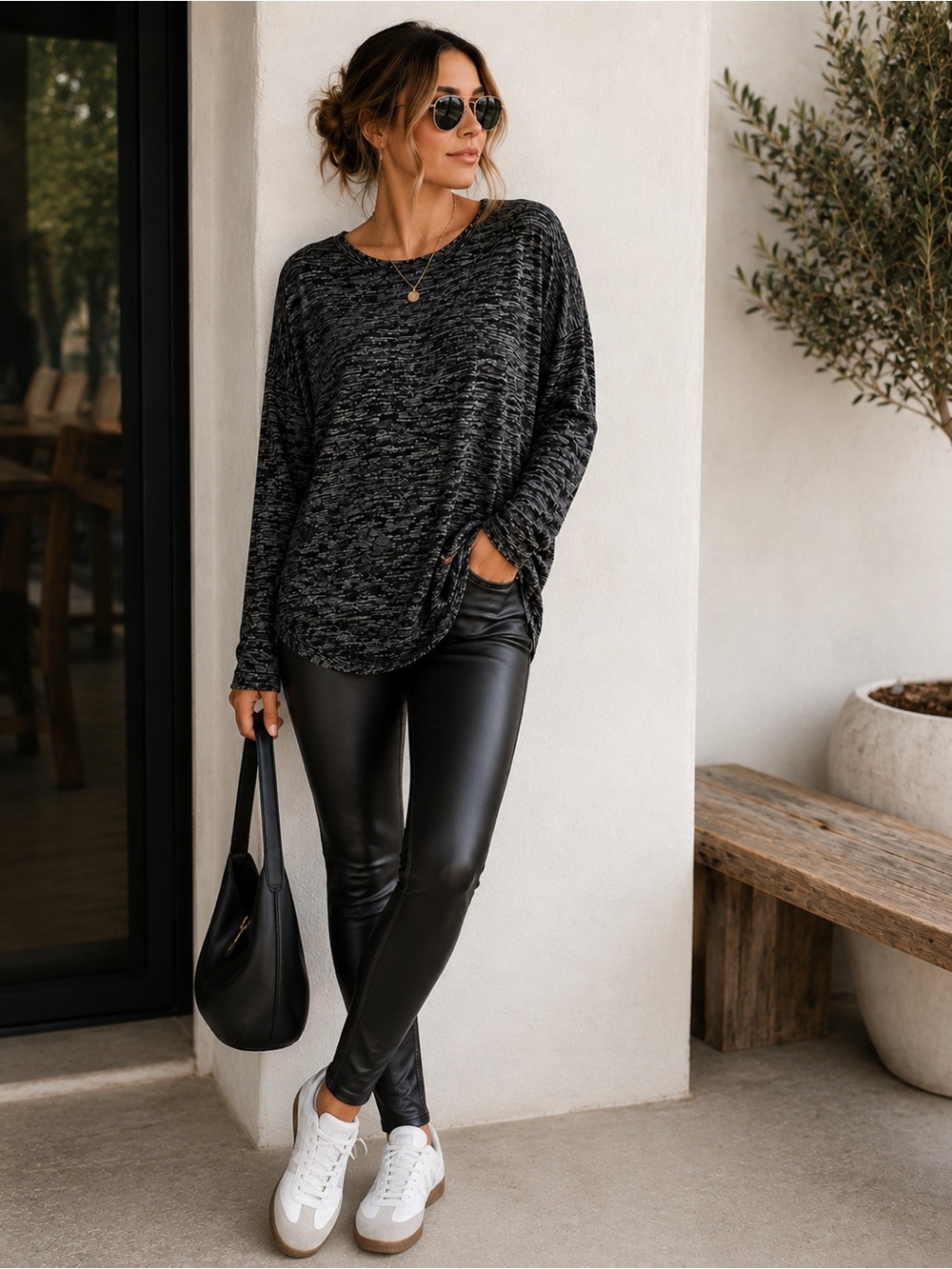 Rag & Bone women’s Charcoal Marled Knit Long Sleeve Top - size medium